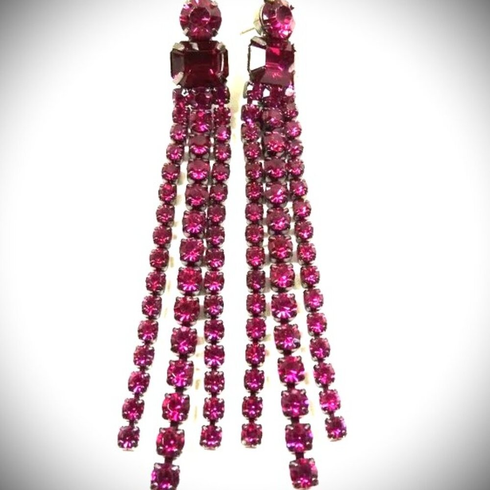 KATE SPADE Black Rhodium Plated Fuchsia Crystal Fringe Earrings